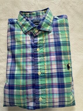 Polo by Ralph Lauren Men’s Green & Blue Plaid Button-Down Shirt size Large